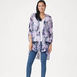 Printed Stretch Lace Drape Front Cardigan